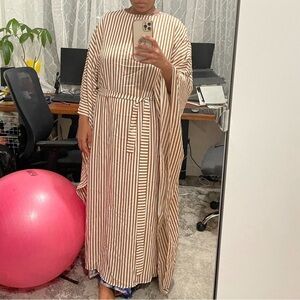 Striped Maxi Dress - Brown and White